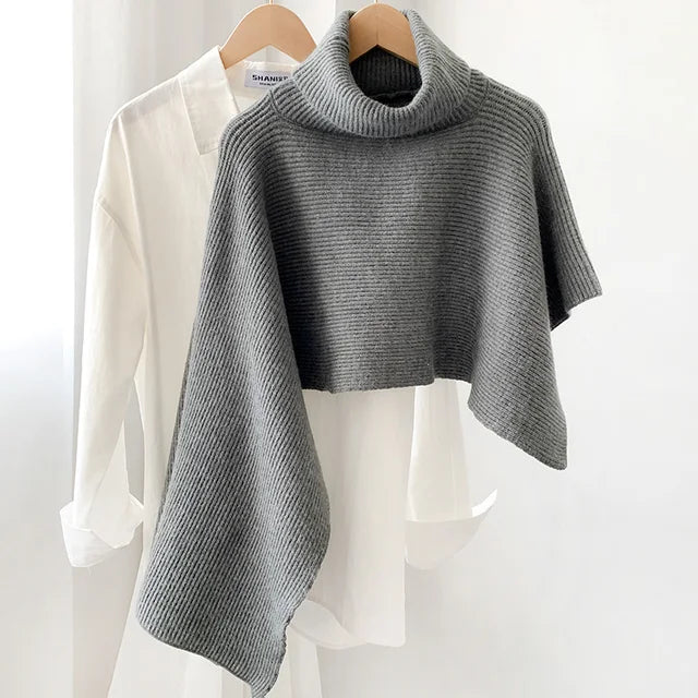 Sweater shawl high neck irregular cloak coat knitted scarf