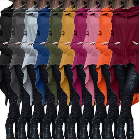 Women's New Solid Color Long Hooded Sweater