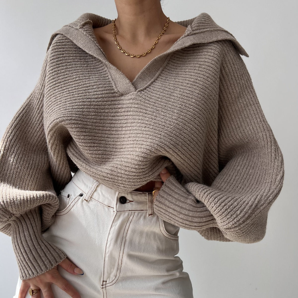 Erana Oversized V-Neck Collar Sweater