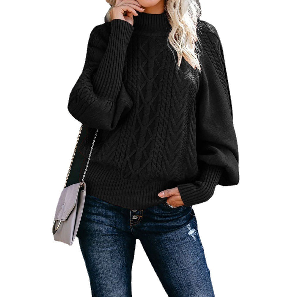 Winter New Medium Neck Sweater Women's Loose Long Sleeve Knitted Solid Color Sweater