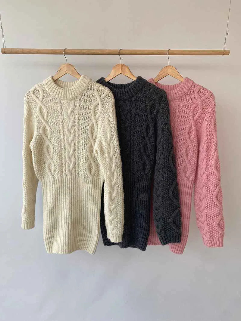 Knit Dress Chunky Cable-knit Long Sleeve Ribbed Mini Sweater Dress Women Autumn Winter Outfit