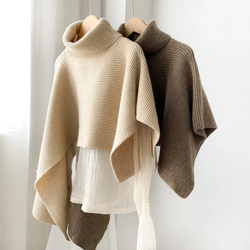 Sweater shawl high neck irregular cloak coat knitted scarf