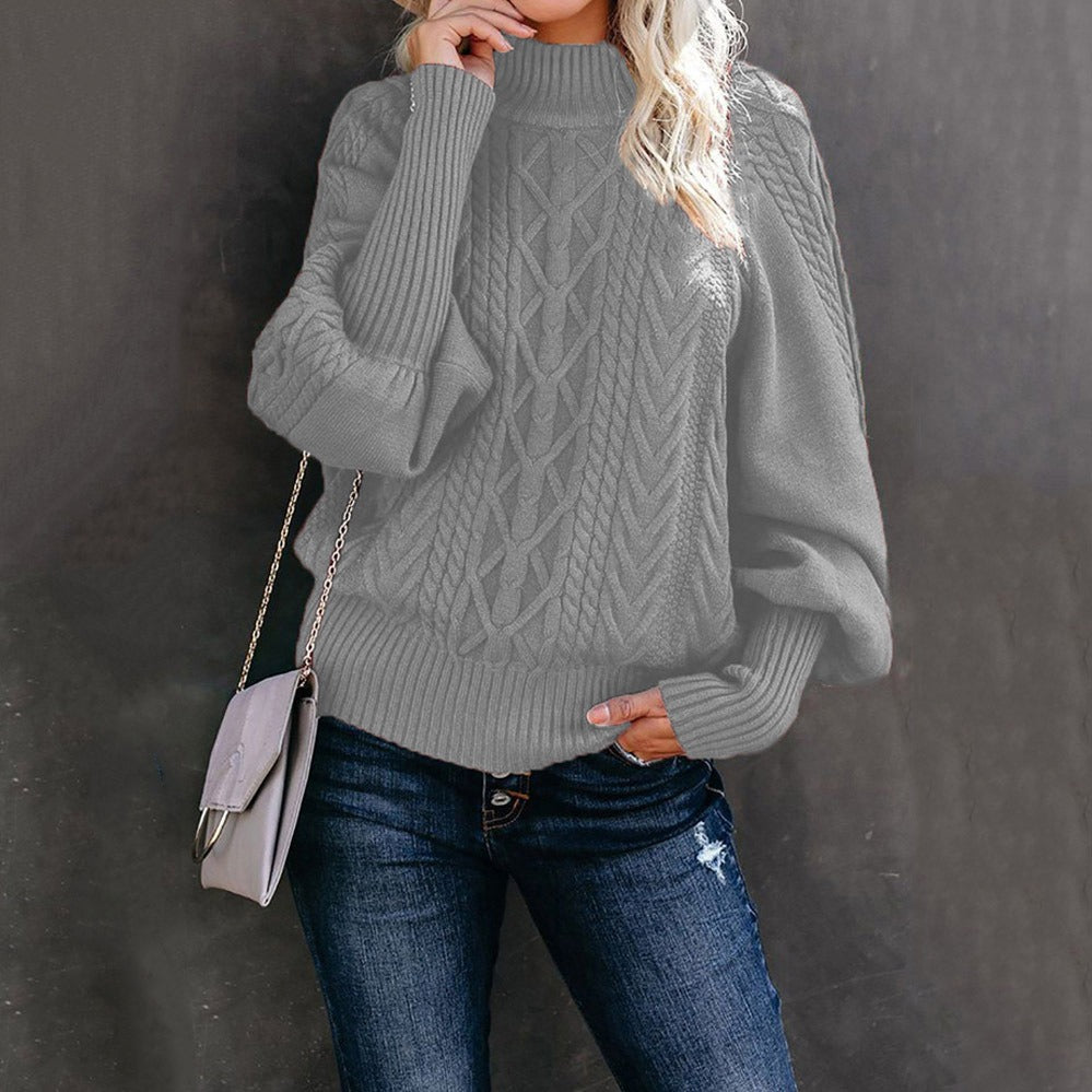 Winter New Medium Neck Sweater Women's Loose Long Sleeve Knitted Solid Color Sweater