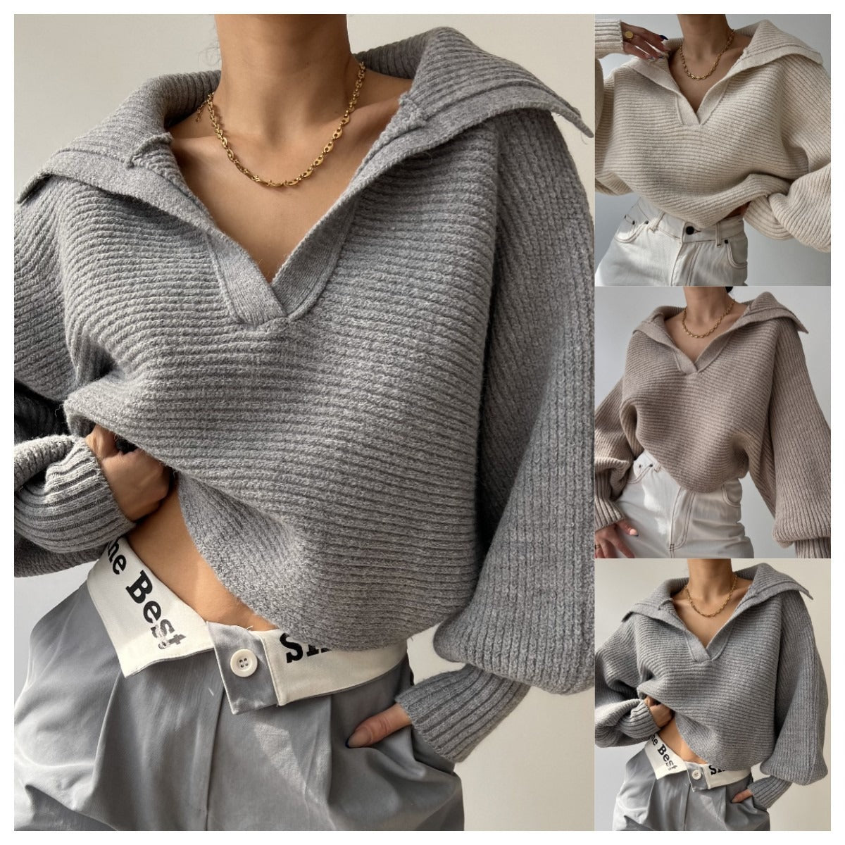 Erana Oversized V-Neck Collar Sweater