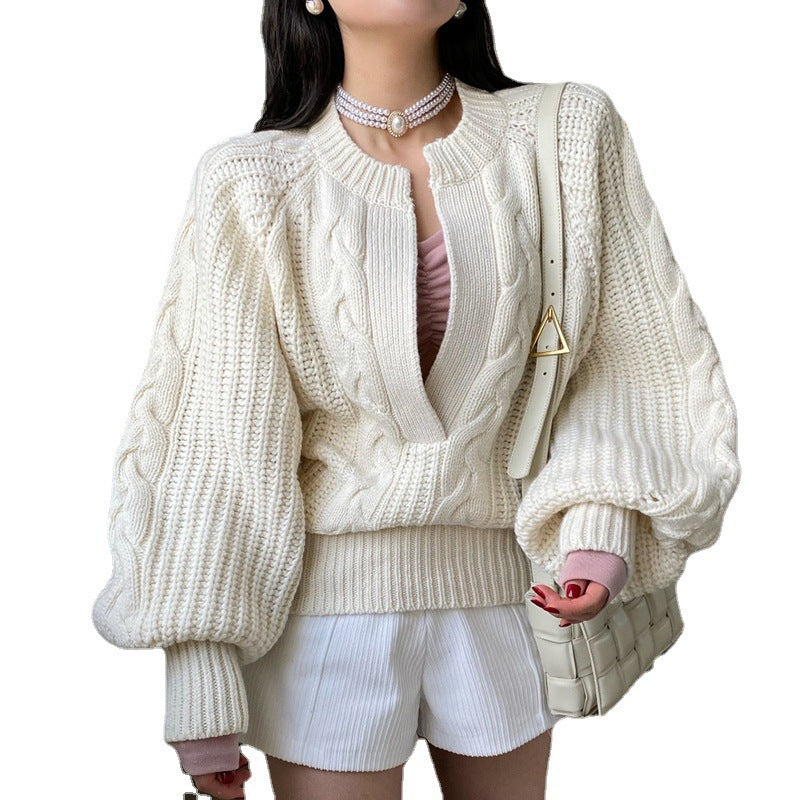 Adella  Chic V-Neck Cable Knit Sweater