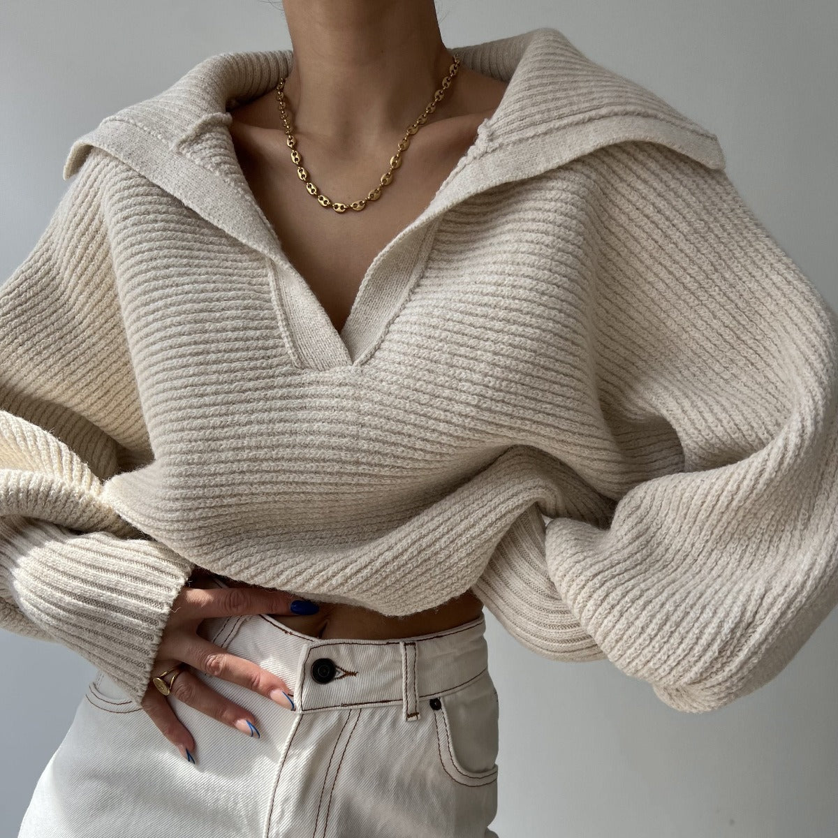 Erana Oversized V-Neck Collar Sweater