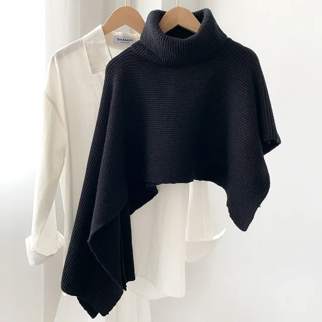 Sweater shawl high neck irregular cloak coat knitted scarf