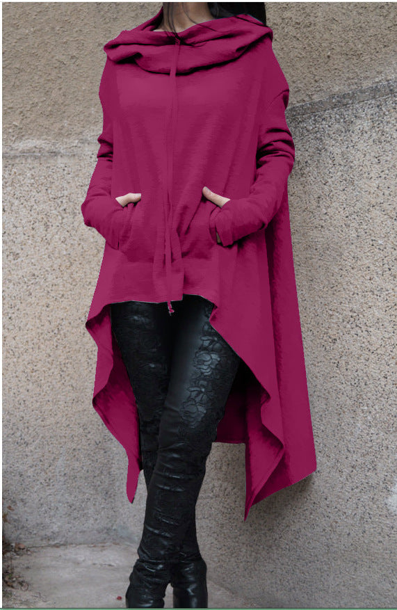 Women's New Solid Color Long Hooded Sweater