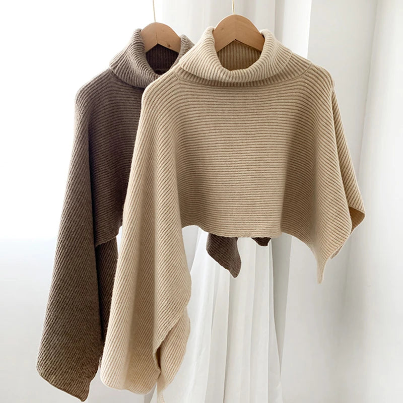 Sweater shawl high neck irregular cloak coat knitted scarf