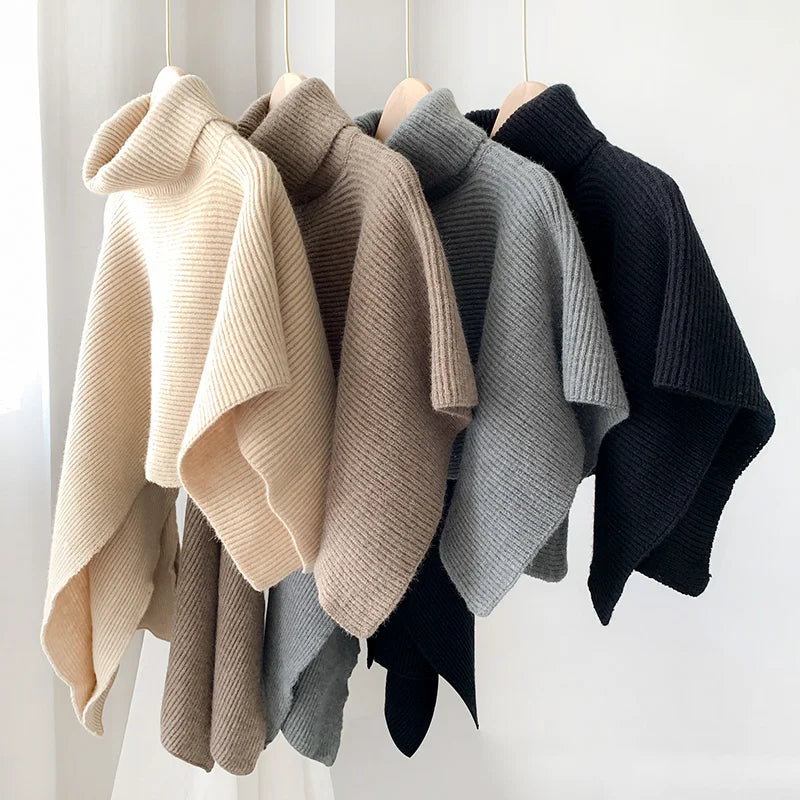 Sweater shawl high neck irregular cloak coat knitted scarf