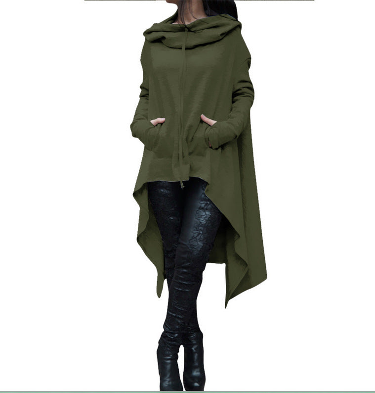 Women's New Solid Color Long Hooded Sweater