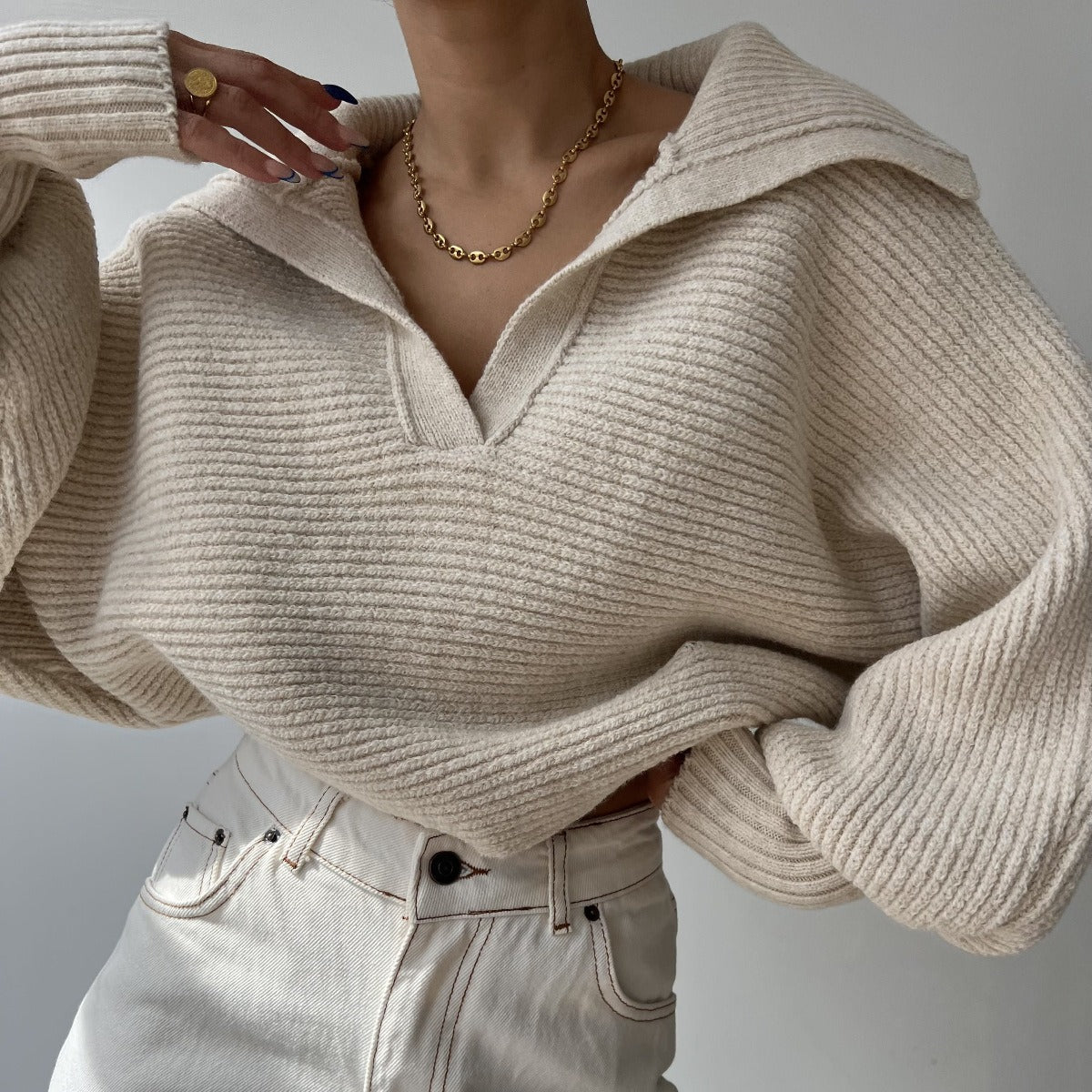 Erana Oversized V-Neck Collar Sweater