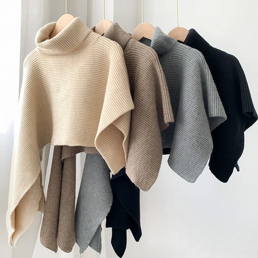 Sweater shawl high neck irregular cloak coat knitted scarf