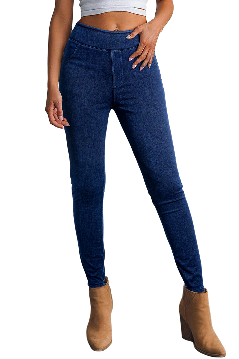 Ashleigh Casual Blue Back Pocket Stretchy Denim Leggings