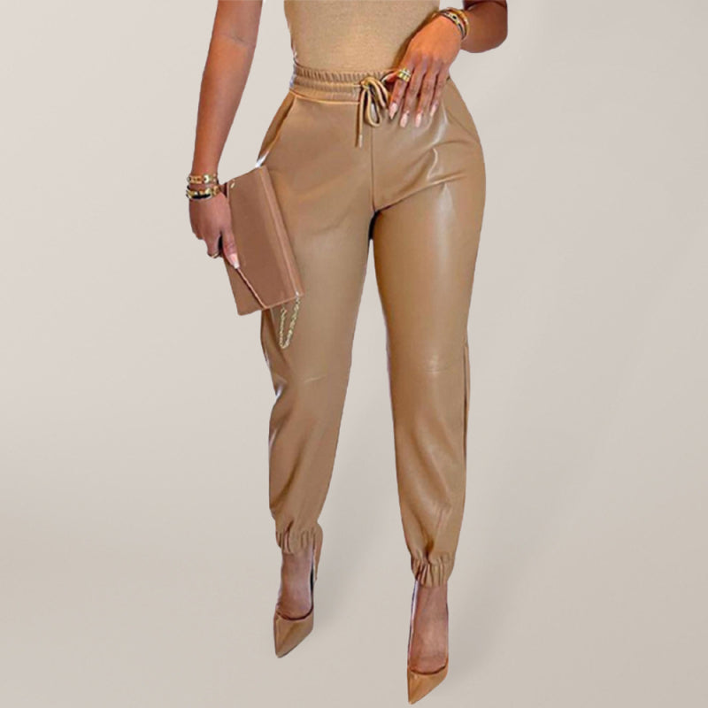 Whitney Drawstring Faux Leather Pants