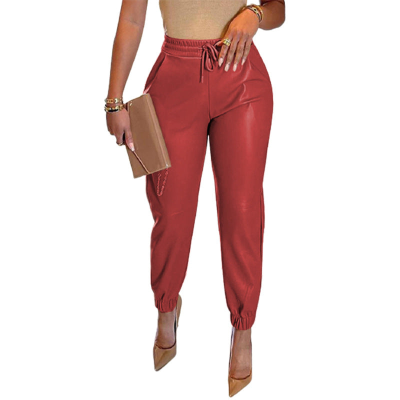 Whitney Drawstring Faux Leather Pants